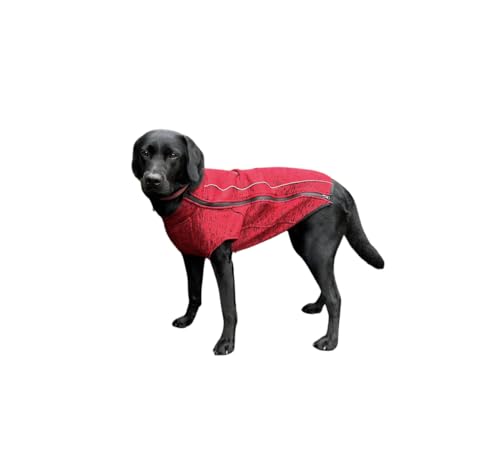 iEnergy™ OSC isolierende und warme Outdoor-Hundejacke mit Fleece-Innenfutter, windabweisender, ultraleichter und reflektierender Hundemantel, Ganzjahres-Hundeviespullover (Rot, Extra Groß)