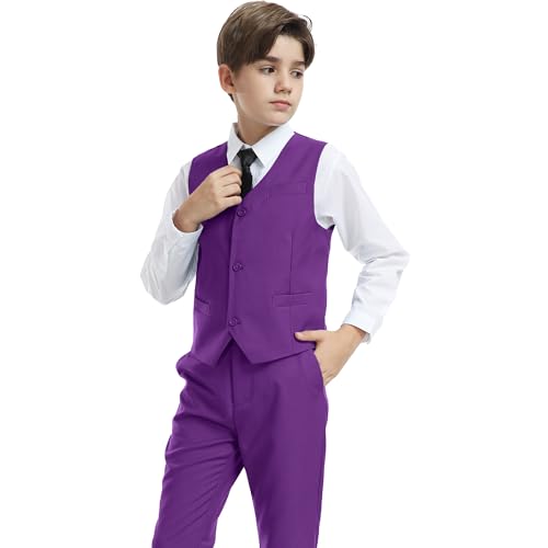 Image of Boys' Vest Slim Formal Suit Vest for Wedding Homecoming with Pockets Adjustable Back Strap, Size 2-20 Years
