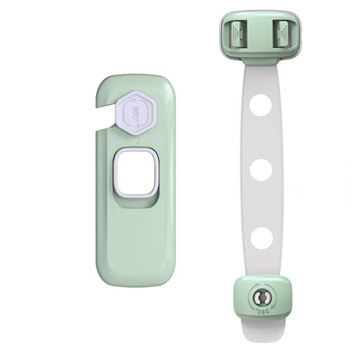 Image of Bembika Furniture Safety Locks for Kids, Child Safety Lock for Fridge, Drawers, Cupboard, Cabinet, Window Safety Multifunction Accessories Adjustable Buckle Lock for Baby and Infants Green - 2 Pcs