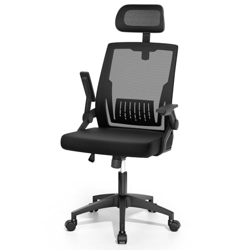 Magshion Ergonomic Office Chair with Flip-up Armrests & 3D Headrest, Swivel Mesh Desk Chair Executive Computer Chair for Home Office Study, 260 LBS Capacity, Black