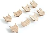  Tiradores de madera de roble sin tratar para muebles infantiles, con diseño de animales y gatos, para armarios, cajones, puertas, habitaciones infantiles, idea de regalo (4 gatos)