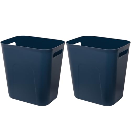 Image of UUJOLY Plastic Small Trash Can Wastebasket, Garbage Container Basket for Bathrooms, Laundry Room, Kitchens, Offices, Kids Rooms, Dorms, 3.5 Gallon, Navy Blue, 2 Pack