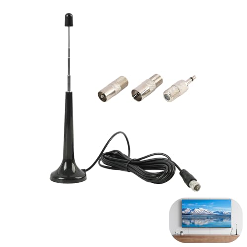 Antena DVB FM Radio, Antena Telescópica Digital para DVB y FM con Base Magnética, Cable de Extensión de 300 cm para Recepción de TV Interior y Radio, Antenas Radios Portátiles