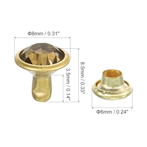 QUARKZMAN 100 Stück Goldgelbe Strassnieten, 8mm/0,31 Lederhandwerk-Nieten Kristallnieten Metall-Doppelkappen-Strassnieten Studs für DIY Lederhandwerk Herstellung Geldbörse Kleidung