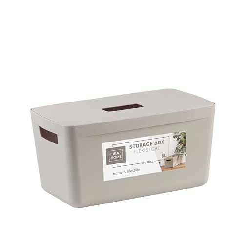 IDEA HOME Caja de Almacenamiento con Tapa - Caja de Almacenaje de Plástico - Caja Organizadora para Baño Estantería con Tapa, 8L