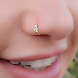 Opal nose ring - Thin 14k Gold Filled Tiny White Opal Nose piercing Hoop - 2 mm White Opal piercing...