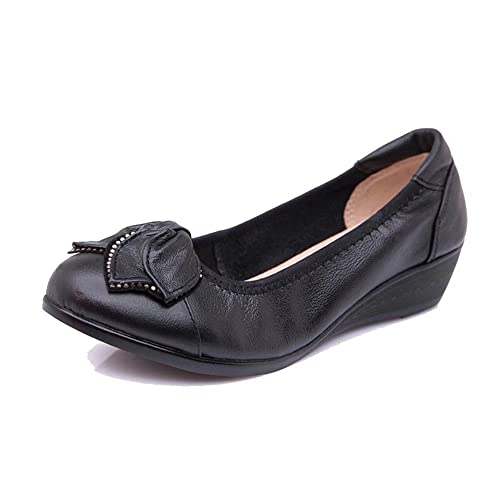 LUXINYU Women's Slip on Flats,Classic Round Toe Solid Flower Wedge Heel Women's Shoes Soft-soled leather Comfortable Large Size Flat Shoes