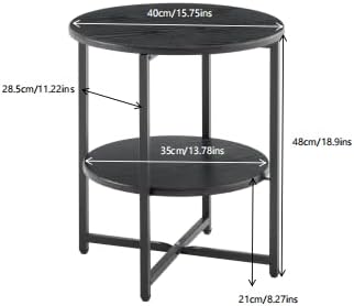 Miniatura 2 de Mesa auxiliar circular compacta negra  Mesa auxiliar multiusos con doble estante para espacios pequeños