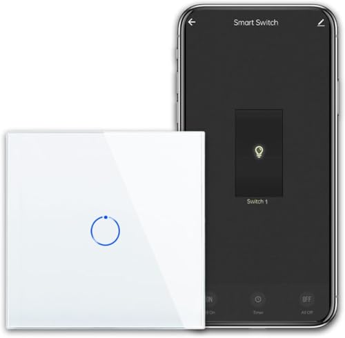 Image of QNQ SMART WiFi TOUCH SWITCH 1 GANG (20 amps) 4000 WATTS /SWITCH GLASS :SUITABLE FOR A /C. WATER HEATER. Home Automation. fits in 2 module concealed board (WHITE)