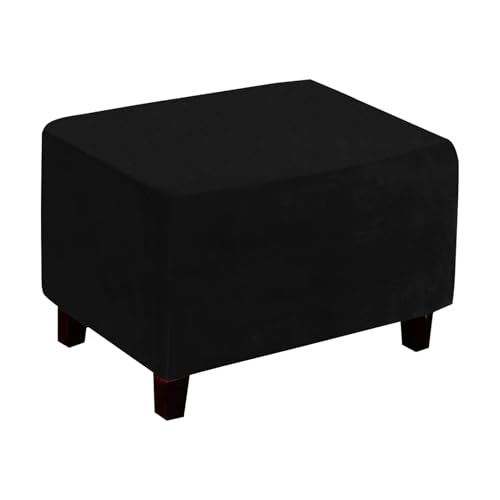 AIMENJOY Funda Otomana Rectangular, Funda de Reposapiés de Sofá, Fundas Puff Rectangular, Elástica para Taburetes de Terciopelo (Black,X-Large)