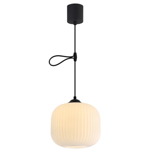 KCO Lighting 北欧モダン ペンダントライト 高さ調節可能 ミルクガラスシェード 引掛シーリング用 E26口金 三色調光 LED対応 おしゃれ 天井照明 照明器具 インテリア ダイニング リビング キッチン 寝室 電球別売り PSE認証済 (ブラック-B)