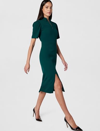 Image of Dress The Population Women's Gloria Collared Zip Neck Short Sleeve Bodycon Midi Dress