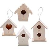 4pcs DIY Wooden Bird Houses Kit, Unfinished Heart-Shaped Birdhouse for Painting - Natural Wood Craft Kits for Kids & Adults, Garden & Indoor Decoration Bird Houses for Outside Birdhouse Kits for Kids
