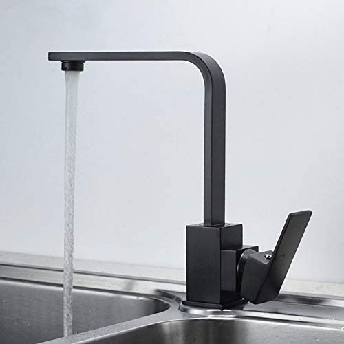 Mélangeur d'eau cuisine carré noir mat en cuivre à poignée simple