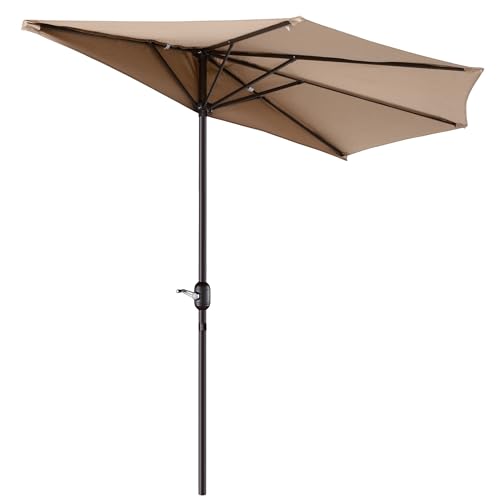 Image of Half Umbrella Outdoor Patio Shade - 9 ft Patio Umbrella with Easy Crank - Small Canopy for Balcony, Table, or Deck by Pure Garden (Beige)