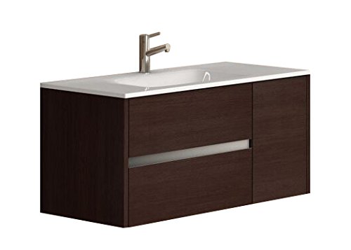 Eviva Aries® 39" Wall Mount Wenge Modern Bathroom Vanity Set With White Porcelain Integrated Sink & Matching Mirror #TOP24