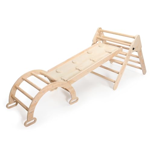 Image of JungleDove 5 in 1 Wooden Climbing Toys for Toddlers - Foldable Climbing Triangle,Arch Climber, Climp Ramp - Montessori Toys for Babies Kids Climbing Toys Indoor & Outdoor - Girls & Boys Gift (Natural)