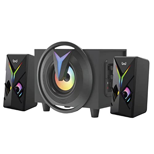 Biwond Altavoz Gaming Vision RGB 2.1 (Woofer 4" y 2 Altavoces 2.5", Sonido estéreo 3D, Luces RGB, Compatible con PC, Smartphone y Dispositivos Jack o USB, 8W y 4W x2) - Negro Cover