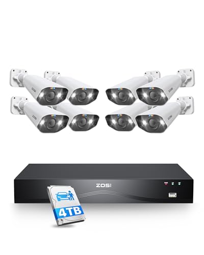 Image of ZOSI 4K Spotlight PoE Security Camera System, Person Vehicle Detection, 2 Way Talk, 8pcs 4K Outdoor PoE Cameras, H.265+ 32CH 16Ports 8MP NVR with 4TB HDD for 24 /7 Recording