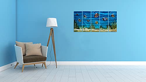 Sygallerier School Of Fish Metal Wall Art Handcrafted 3D Coastal Aluminum Artwork Modern Abstract Sea Styles Wall Accent In Blue Green Silver Color For Living Room Bedroom Bathroom Decor #TOP6