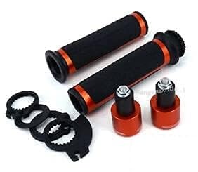 Acube MartPremium Barracuda Italian Design Handle Grip with Metal Handlebar Ends with Aluminium Insert for Bikes and Motorcycle, Orange (Set of 2)