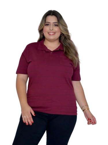 4 Camisa Feminina Gola Polo Listrada Vinho Plus Size Tamanho:G2;Cor:Vinho