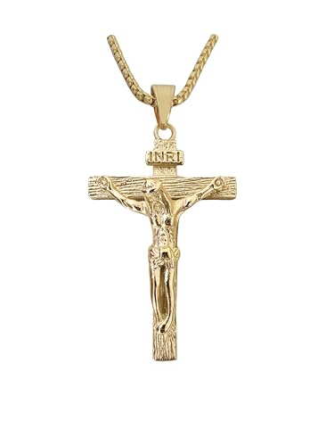 Toogod Collar de cruz chapado en oro para hombres y mujeres, colgante cristiano de Jesucristo con cadena, collar de hip hop de 61 cm