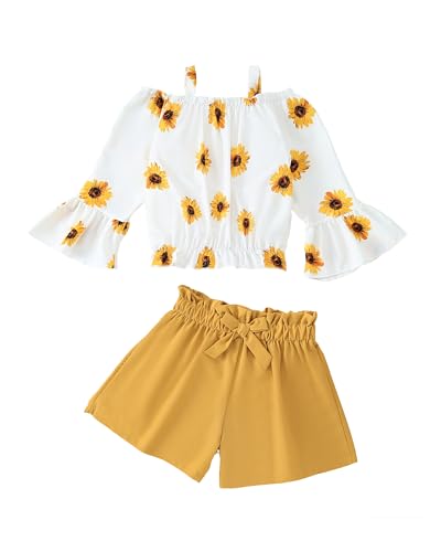 Image of Weebaby Girls Clothes 2 Piece Outfits Cute Kid Clothes Crop Top Paperbag Waist Shorts Set Summer Clothes for Tween Girls
