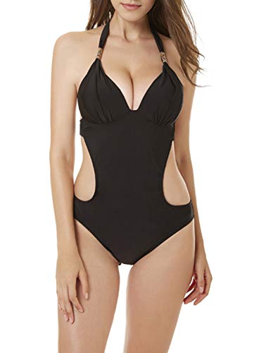 chuangminghangqi Donne Costume Intero Mare o Piscina Costume da Bagno Imbottito Bikini Halter Schienale Esposto Costumi da Spiaggia Trikini (L, 962-Nero)