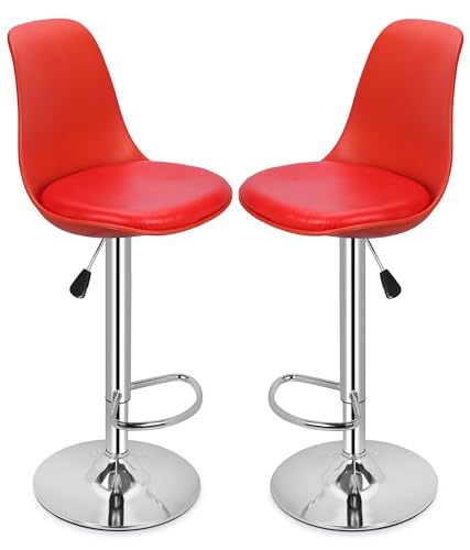Image of DPI Modern Height Adjustable and 360 Degree Revolving Bar Stool | Kitchen Chair Suitable for Kitchen Cafeteria Dining Office Shops | (2, Red)
