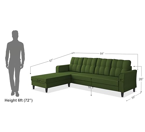 Image of Adorn India Maddox Tufted L Shape 5 Seater Sofa Set LHS (Green) (3 Year Warranty)
