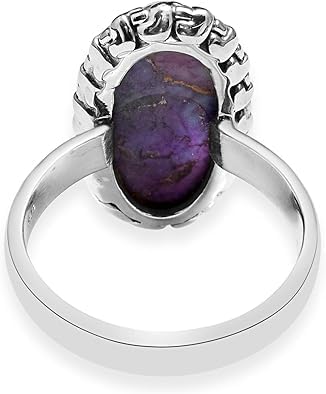 925 Sterling Silver Purple Turquoise Ring with Gold Inlay Oval Design Handmade Jewelry for Women
