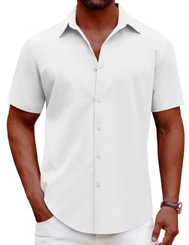 COOFANDY Mens Casual Short Sleeve Button Down Shirts Summer Untucked Wrinkle Free Shirts