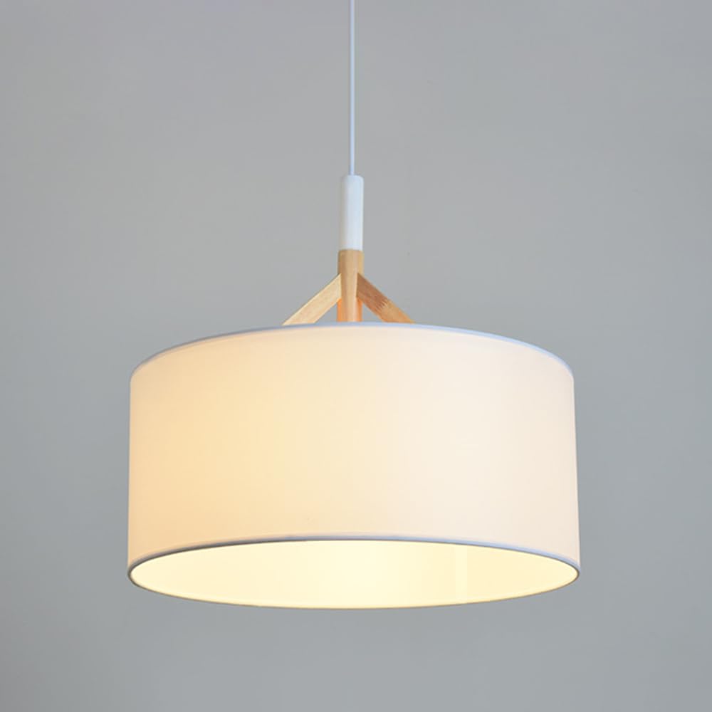 KXEcoLife Modern Fabric Pendant Light Cylindrical Design Hanging Ceiling Chandelier Fixture with Wood Fitting, E27 Lighting Fixtures for Dining Room, Living Bedroom, And Kitchen