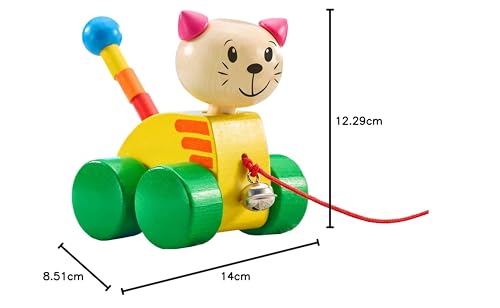 Selecta 62035 Tinka, Nachzieh Katze, Schiebe-und Nachziehspielzeug aus Holz, 12 cm