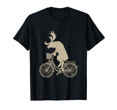 Funny Elk Riding a Cycle Animal Lover Gift T-Shirt