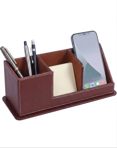 Image of LUVYANSH Pen stand and Mobile holder Premium Leather Product Brown Colour (Make in India)