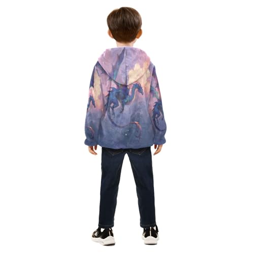 Dragon Soars above Cloudy Skies Toddler Fleece Jacket Girl Boys Hooded Fleece Jacket Coat Warm Outwear Zip-up 3-10T4