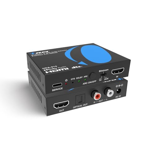 Image of OREI 4K@60Hz HDMI Audio Extractor & Decoder with ARC, HDCP 2.2, HDR (Dolby Vision / HDR10+ / HLG), 18Gbps, Optical SPDIF & Analog L /R Audio Out, Downmix, CEC Pass-Through (HDA-915)
