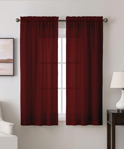 Vargottam Sheer Polyester Georgette Window Curtains 42" W x 54" L - Rod Pocket with 1.5" Frill, 2 Panels - Semi-Sheer Curtain Panels for Bedroom, Living Room, or Dining Windows