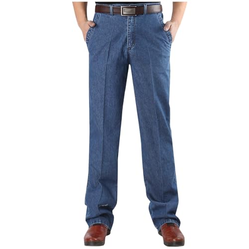 Sinzelimin Men's Jeans Pants Dressy Casual Denim Trouser Fashion Solid Color Stretch Loose Comfy Office Work Sweatpant