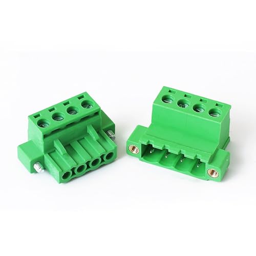 XUGERIP 5 Set 4 Pin 5.08mm Pitch Pluggable Terminal Block with Screw Locking Flange, Male Plug and Female Socket Phoenix Type Connector - 300V 15A AWG24-12