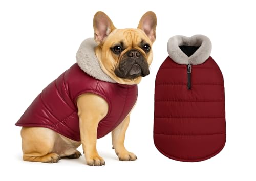 Image of The Pets Company Dog Winter Coat Jacket, Cloth, Windproof, Waterproof, Light Weight, Washable, Ultra Warm Thick Fleece Lined Dog Vest for Cold Weather Protection, (Maroon, Small - Medium - 16 Inch)