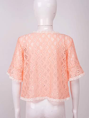 JanJean Kids Girls Middle Sleeve Floral Lace Hollow Shrugs Cropped Bolero Cardigan Summer Lightweight Casual Open Front Shrug4