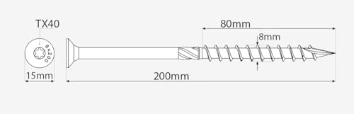 8mm x 200mm (80mm) (Pack of 20) Yellow 'M' Hardened Countersunk Torx Wood Timber Construction Screw Sleepr Screws with Flat Head High Performacne Carpenter Screws X10-X12BC - Image 2