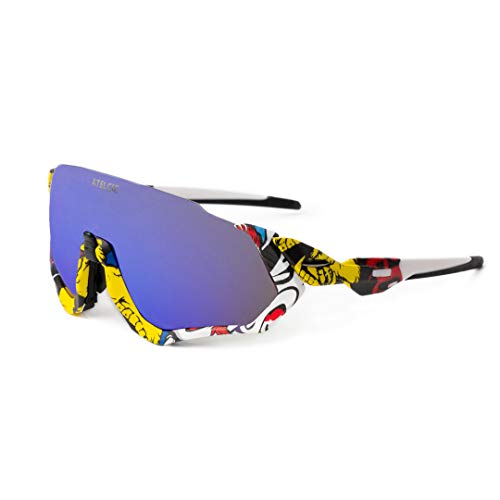 Atelcic Gafas de Sol para Ciclismo, Protección UV400 y Montura De TR-90 Resistentes a Golpes Antivaho para Hombre Mujer MTB Bicicleta Correr Montaña y Carretera (Multicolor (Lente Azul))