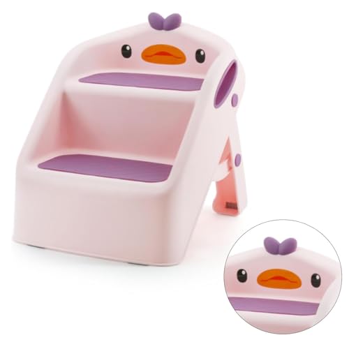يو-هومي مقعد قابل للطي للاطفال الصغار في المطبخ والحمام والحوض، مقعد تدريب على استخدام المرحاض على النونية، ارتفاع مزدوج 11 انش، مقعد بلاستيكي مساعد للمطبخ مع مقابض، مقعد قدم للحضانة (بينك)