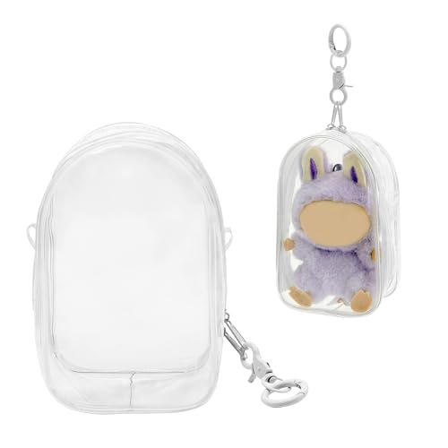 Image of Clear Protective Case for Plush Doll, PVC Display Bag Hanging Carrying Case with Keychain Zipper, Portable Waterproof Storage Cover Carrier Purse Organizer for Shelf Outdoor (Doll Not Included)