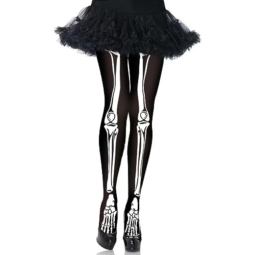 TC.ES Skeleton Tights Zombie Legging with Feet Black Halloween Skeleton Costume Skull Stocking Day of The Dead Scar Socks (US Alpha Small Regular Regular BLACK)