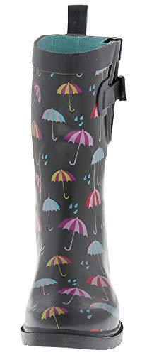Capelli New York Ladies Umbrella Rainy Day Printed Mid Calf Rain Boots Grey Combo 6